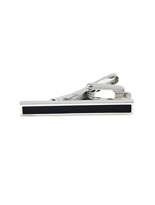 MENDEPOT Classic Rhodium Plated Black Enamel Slim Tie Clip With Gift Box
