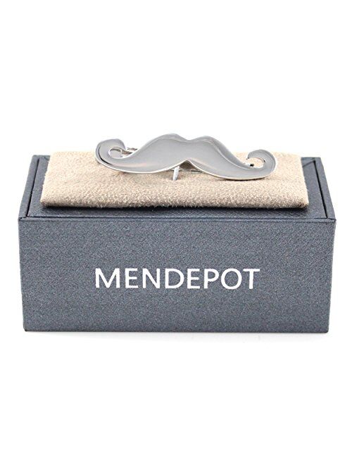 MENDEPOT Mustache Tie Clip with Box Rhodium Plated Mustache Tie Clip