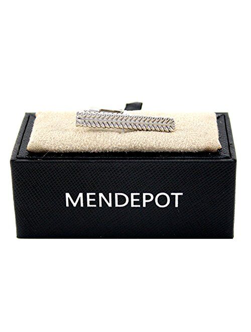 MENDEPOT Classic Silver Tone Herringbone Pattern Tie Clip in Box