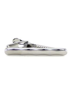 Classic Rhodium Plated Wave Sides Tie Clip in Box