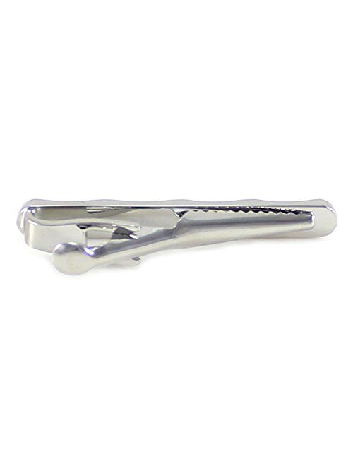 MENDEPOT Classic Rhodium Plated Wave Sides Tie Clip in Box