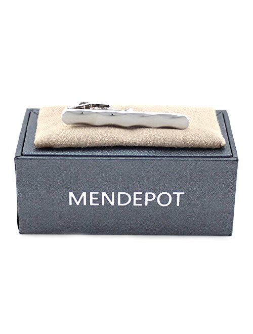 MENDEPOT Classic Rhodium Plated Wave Sides Tie Clip in Box