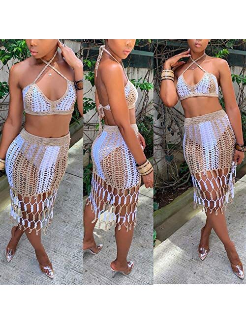 Iymoo Womens Sexy 2 Piece Dress Skirts Sets Outfits - Color Block Strap Crop Top Bodycon Skirts Party Beach Dress Sets