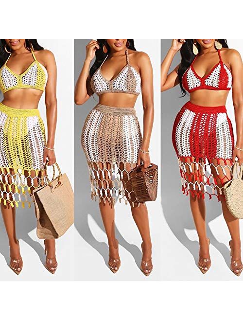 Iymoo Womens Sexy 2 Piece Dress Skirts Sets Outfits - Color Block Strap Crop Top Bodycon Skirts Party Beach Dress Sets