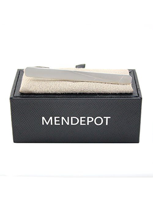 MENDEPOT Classic Matte Silver Tone Geometric Pattern Tie Clip with Box