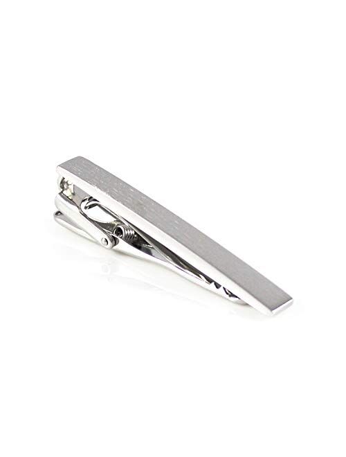 MENDEPOT Classic Brushed Silver Tone Curved Tie Clip with Box