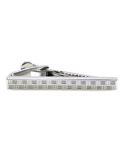 Classic Rhodium Plated Woven Pattern Tie Clip in Box