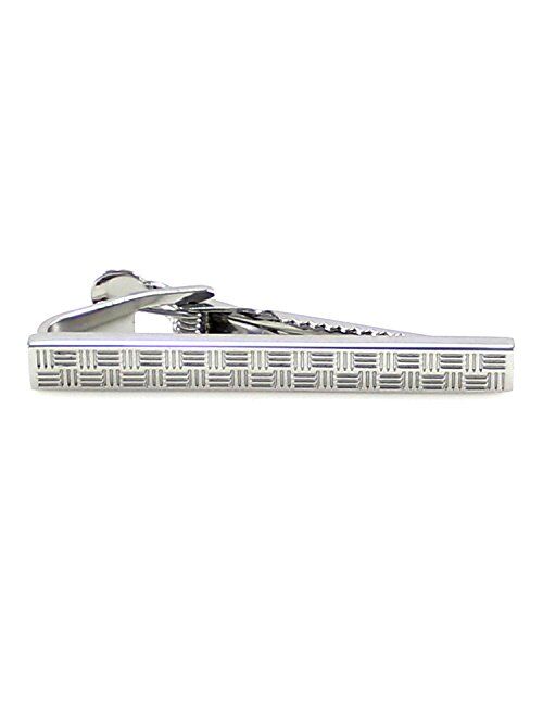MENDEPOT Classic Rhodium Plated Woven Pattern Tie Clip in Box