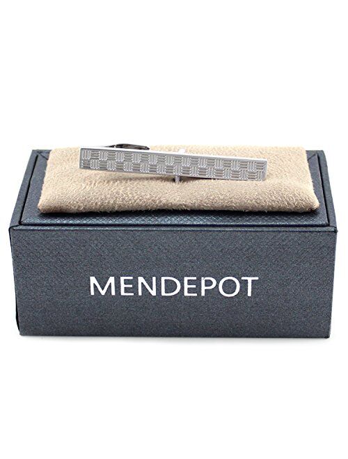 MENDEPOT Classic Rhodium Plated Woven Pattern Tie Clip in Box