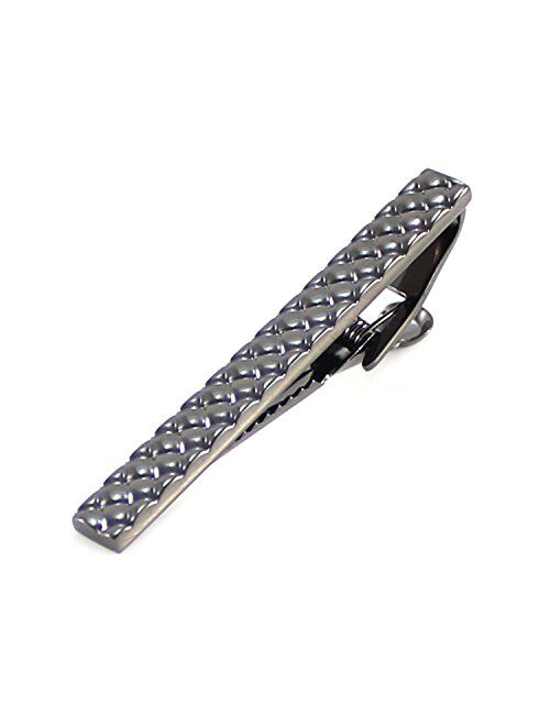 MENDEPOT Classic Gunmetal Plated Embossed Diamond Tie Clip in Box