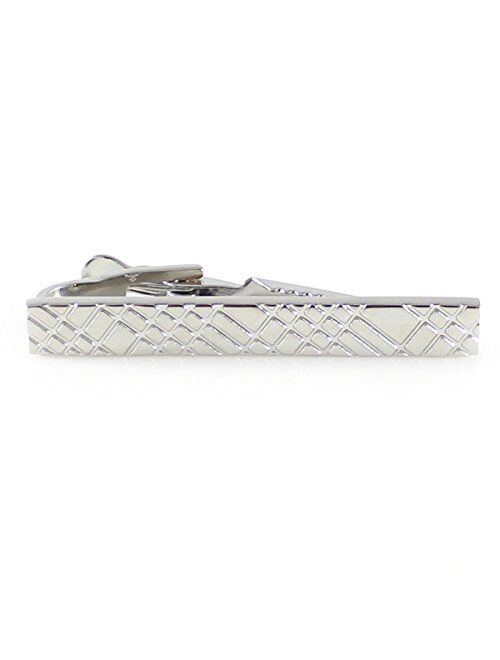 MENDEPOT Classic Check Pattern tie Clip Rhodium Plated tie Clip in a Gift Box