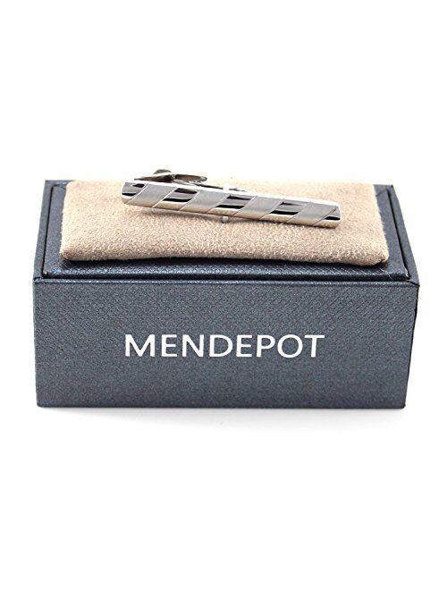 MENDEPOT Stripes Tie Clip in Box Rhodium Plated Shiny and Matte Stripes Tie Clip in Box