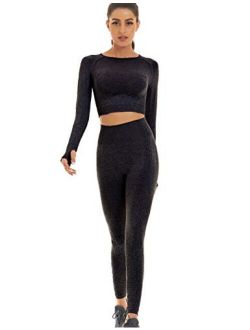 Toplook Women Seamless Workout Outfits Athletic Set Leggings + Long Sleeve Top