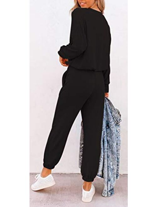 ETCYY Women's Two Piece Outfits Sweatsuit Set Long Pant Pajamas Lounge Set Workout Athletic Tracksuit Jumpsuits Romper