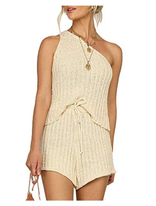 Sherrylily Womens Off Shouler Outfits Sleeveless Vests Tops Tie Front Pants Romper Overalls Jumpsuits