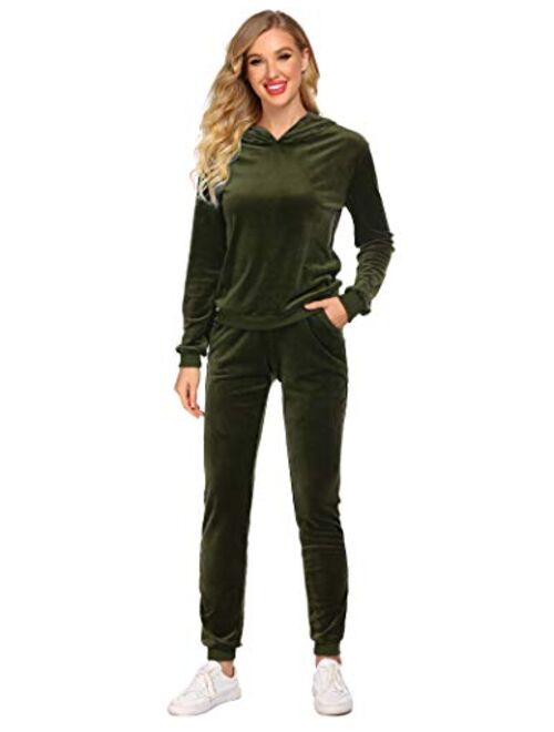 HOTOUCH Women's Sweatsuit Set Velour Long Sleeve Hoodie and Pants Sport Sweat Suits 2 Piece Tracksuits Outfits S-XXXL