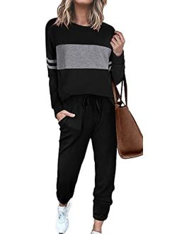 Sipaya Colorblock Sweatsuits Sets for Women 2 Piece Casual Outfits Lounge Sets