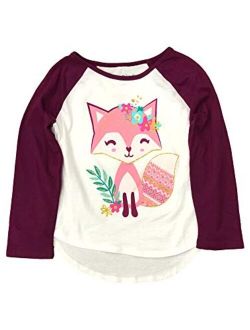 Toddler Girls Long Sleeve Purple Glitter Fox T-Shirt Tee Shirt