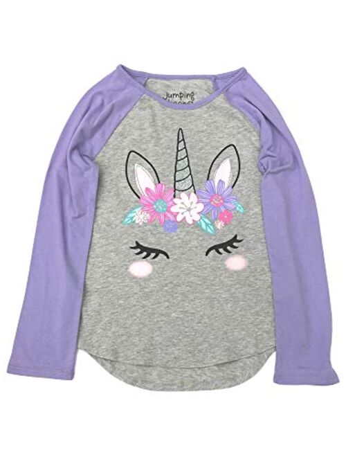 Jumping Beans Girls Long Gray & Purple Sparkle Unicorn T-Shirt Tee Shirt