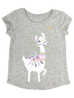 Toddler Girls Gray Glitter Llama Alpaca T-Shirt Tee Shirt