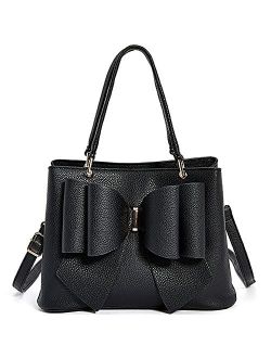 Women's Jenna Elegant Bow Triple Compartment Vegan Leather Fashionable Satchel