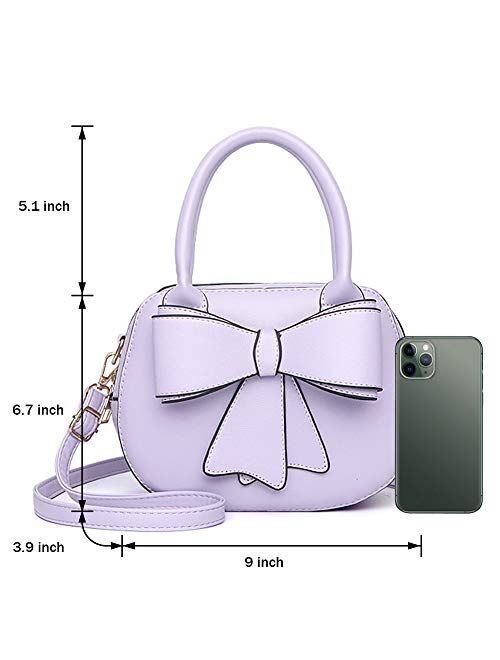 BAG WIZARD Girls Bowknot Handbag Purse Cute Leather Mini Shoulder Bag for Women Top-handle Totes Satchel