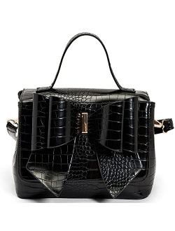 Women's Vegan Leather Bowtie Top Handle Fashion Satchel Handbag