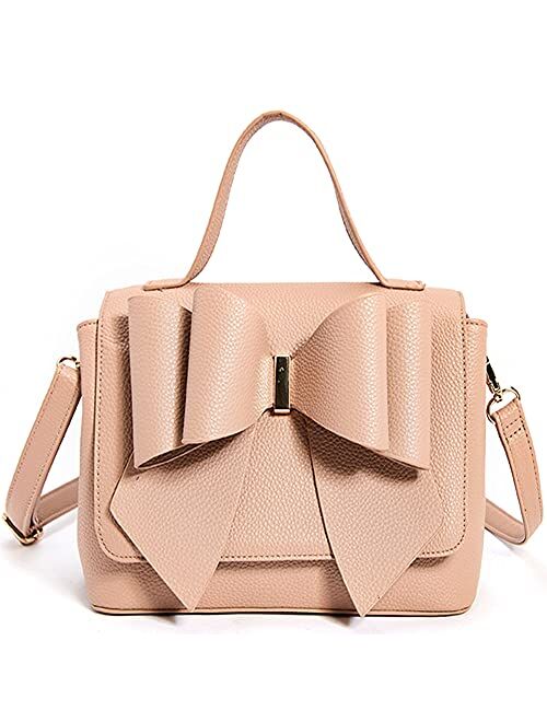 LIKE DREAMS Women's Vegan Leather Bowtie Top Handle Fashion Satchel Handbag