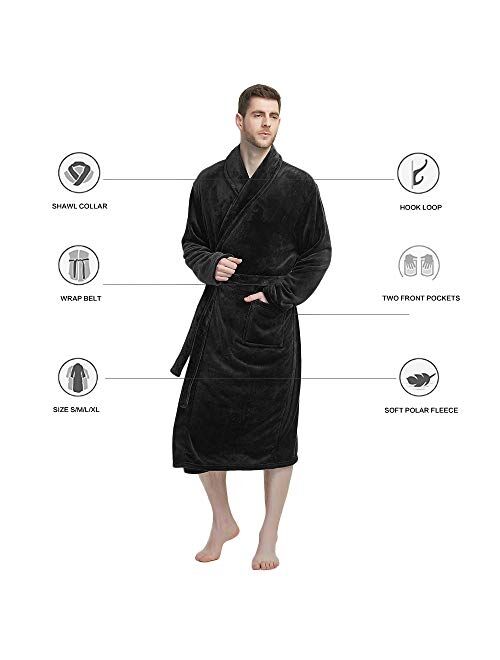 U2SKIIN Mens Hooded Robe, Plush Robes for Men Long Fleece Bathrobe