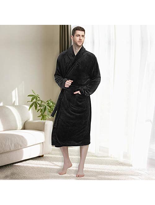 U2SKIIN Mens Hooded Robe, Plush Robes for Men Long Fleece Bathrobe