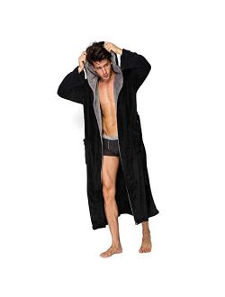 KEMUSI Hooded Herringbone Men's Soft Spa Full Lenght Bathrobe,Comfy Full Length Warm Nightdress