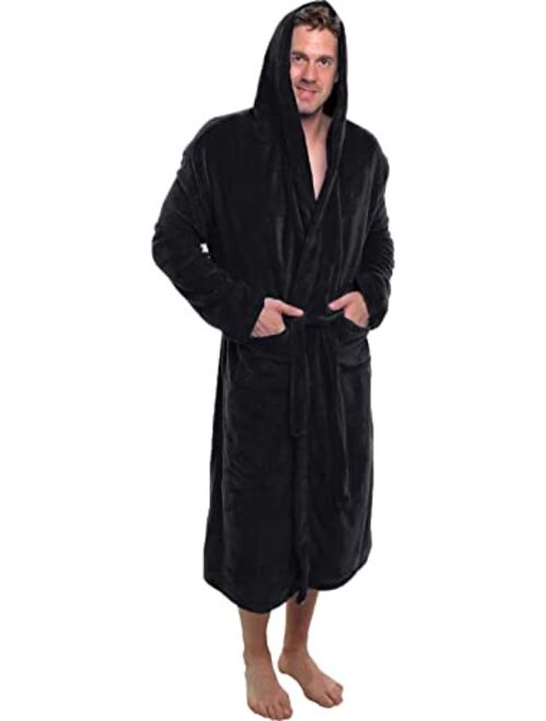 Ross Michaels Mens Robe with Hood - Mid Length - Plush Shawl Collar Fleece Bathrobe