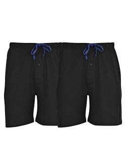 Men's 2-Pack Cotton Lounge Drawstring Knit Shorts with Waistband & Pockets