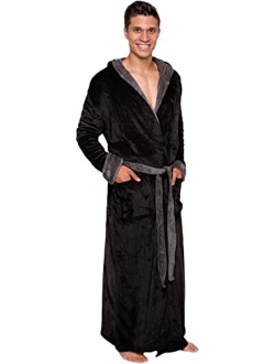 Mens Robe Big & Tall with Hood - Long Plush Shawl Collar Fleece Bathrobe