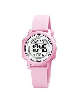 Olazone Kids Watch Girls Digital 7-Color Flashing Light Water Resistant 164FT Alarm for Age 5-10 1721