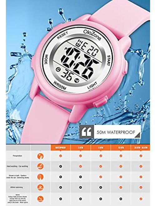 Olazone Kids Watch Girls Digital 7-Color Flashing Light Water Resistant 164FT Alarm for Age 5-10 1721