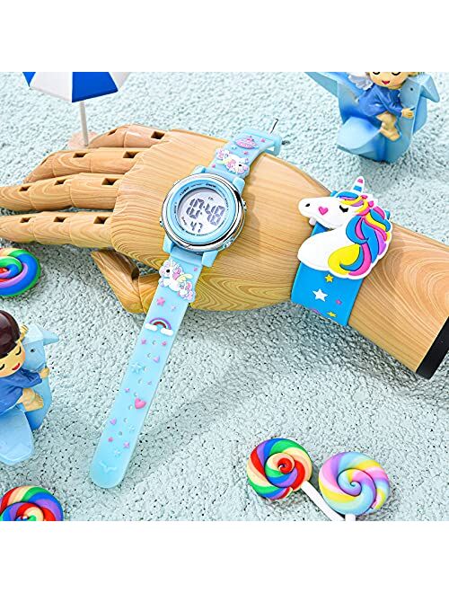 Unicorn Kids Watch and Silicone Wristband Cute 3D Cartoon Waterproof Toddler Wrist Digital Watch 7 Color Lights Watch with Alarm Stopwatch Christmas Gift for 3-10 Year Gi
