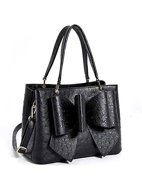 LIKE DREAMS Women's Fashion Faux Ostrich Vegan Leather Love Bowtie Top Handle Satchel Handbag