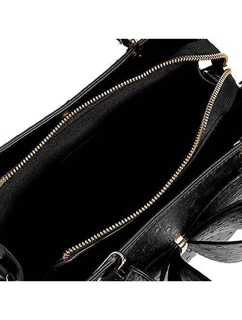 LIKE DREAMS Women's Fashion Faux Ostrich Vegan Leather Love Bowtie Top Handle Satchel Handbag