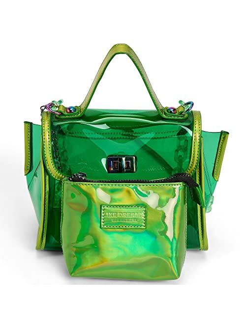 LIKE DREAMS Women's Small Holographic Inner Pouch Top Handle Fashion Turnlock Crossbody Handbag
