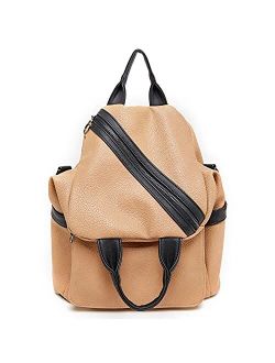 Unisex Wander Sideways Zip Hobo Backpack Convertible Vegan Leather Messenger Bag (BEIGE)