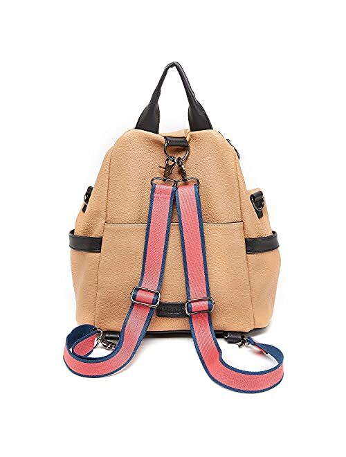 LIKE DREAMS Unisex Wander Sideways Zip Hobo Backpack Convertible Vegan Leather Messenger Bag (BEIGE)
