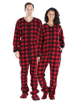 SleepytimePjs Adult Fleece Solid Color and Buffalo Plaid Footed Onesie Pajama