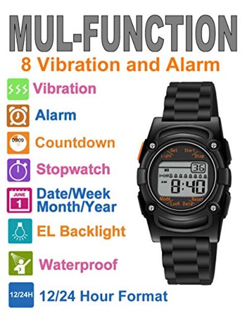 T Ticci Kids Digital 8 Alarm Vibrating Watch Medication Reminder Potty Urinary Training Vibration Pill Alert Vibra Medical Reminder for Children