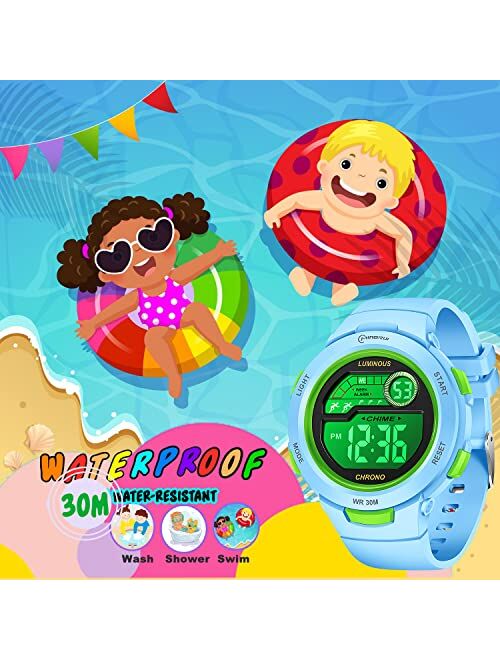 YxiYxi Kids Watches Digital Sport Waterproof Watch for Girls Boys Kid Sports Outdoor 7 Colorful LED Electrical Watches with Luminous Alarm Stopwatch Child Wristwatch Ages