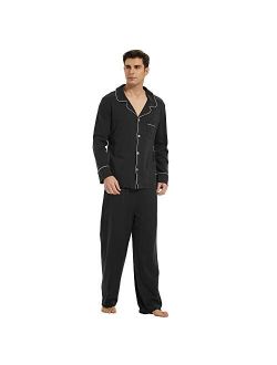 U2SKIIN Mens Cotton Pajama Set, Soft Long Sleeve Pajamas for men Lightweight Button Up Sleepwear Lounge Pjs Set with Pockets