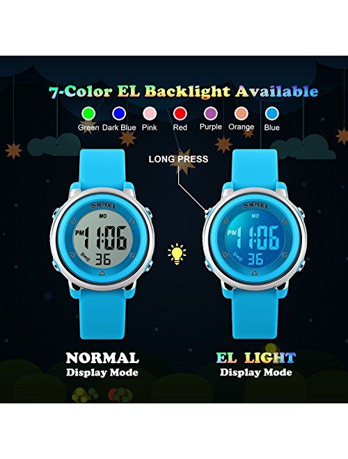 Bo Yi Kids Outdoor Sports Children's Waterproof Wrist Dress Watch with LED Digital Alarm Stopwatch Lightweight Silicone for Boy Girl