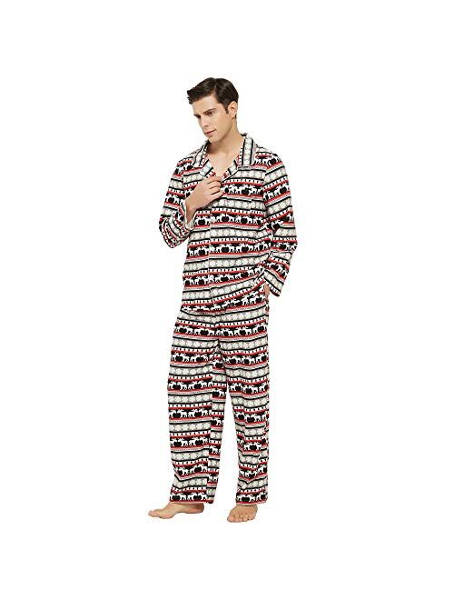 Vulcanodon Mens Plaid Pajama Set, Soft Print Pajamas for Men, Lightweight Warm PJS with Pockets