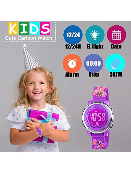 Uswat Kids Watch 3D Cartoon Toddler Wrist Digital Watch Waterproof 7 Color Lights with Alarm Stopwatch for 3-10 Year Boys Girls Little Child