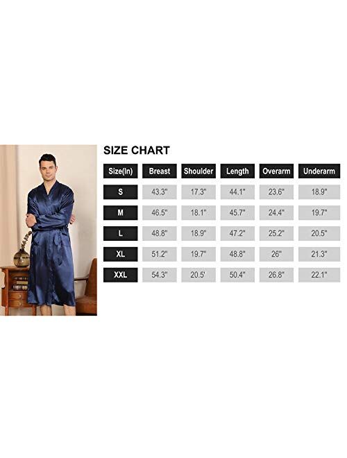 Elountik Men's V Neck Satin Robe Kimono Long Bathrobe Pajamas Nightgown Sleepwear Christmas Robe for Wedding Party